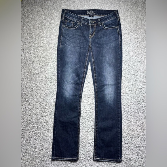 Silver Jeans Womens 27 Aiko Mid Rise Slim Boot Dark Wash Big Stitch Embroidered - Picture 1 of 5